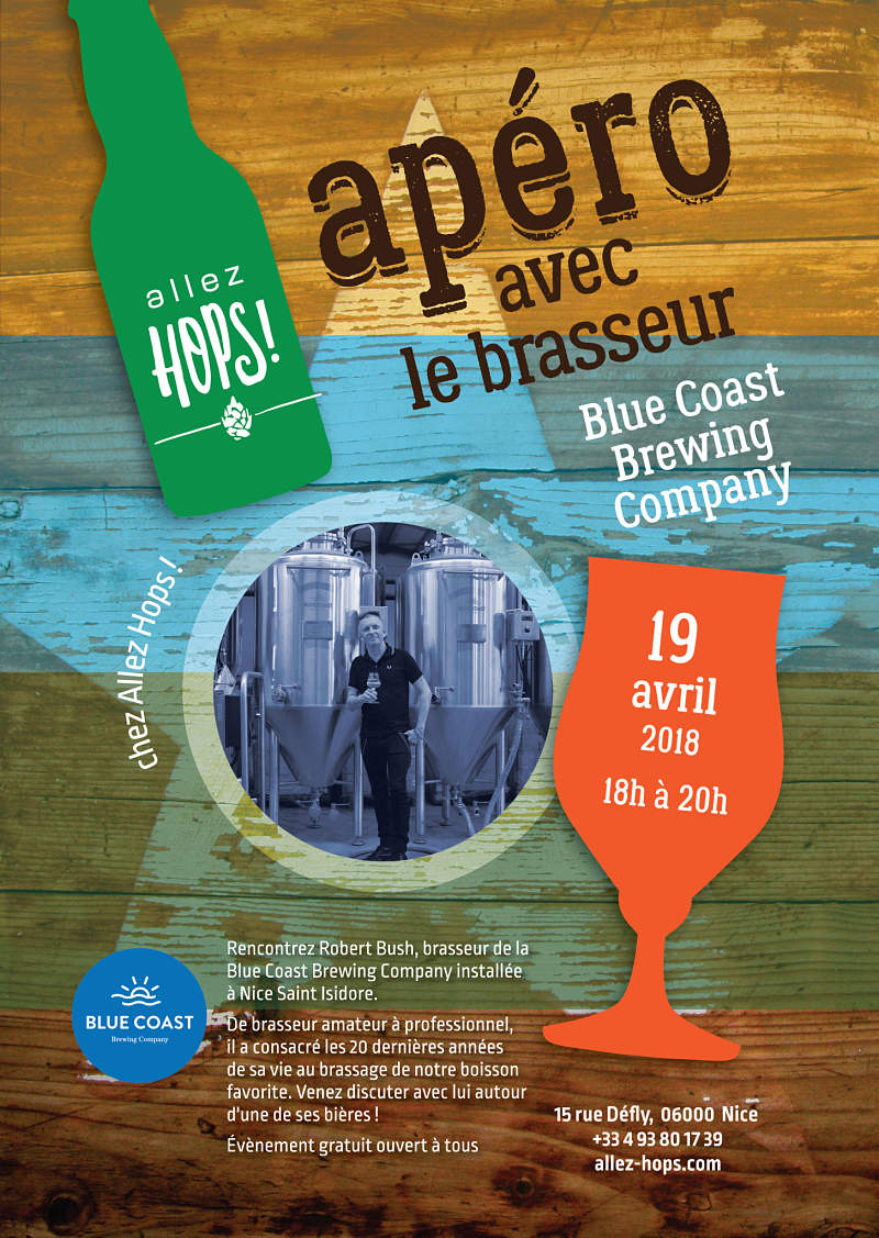 Allez Hops craft beer shop - meet the brewer of Blue Coast Allez Hops cave à bière Apero avec Robert de BlueCoast avril 2018