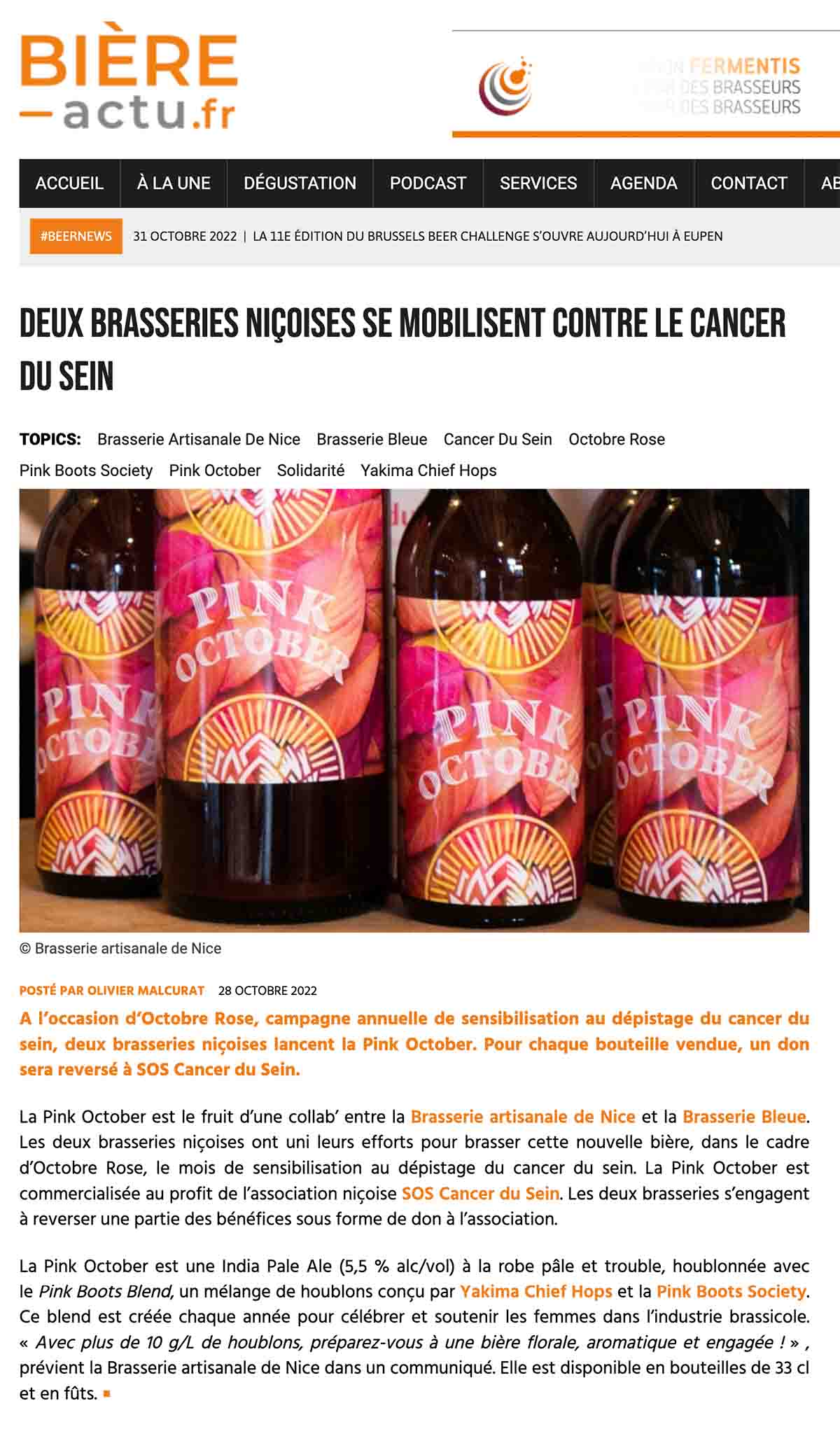 Biere Actu magazine article sur Pink October